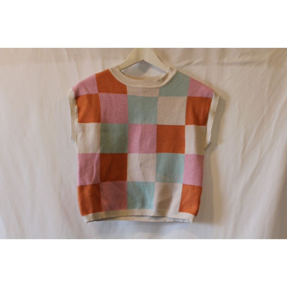 Girls Knit Sleeveless Sweater Top‎ Colorblock Preppy